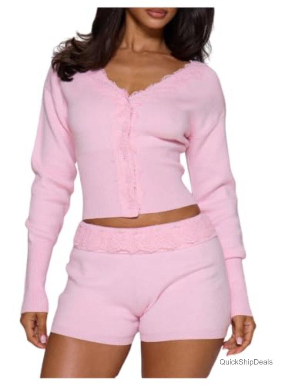 Lace Button Up Cardigan Long Sleeve Knit Cropped Sweater
